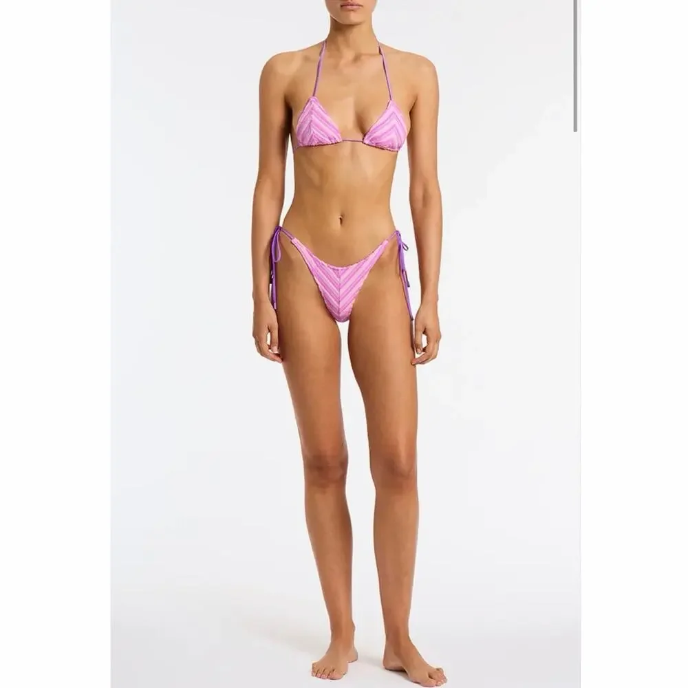 Triangl Swimwear Vinca Lotus Pink Stripe Terry Toweling Bikini Set Size Small